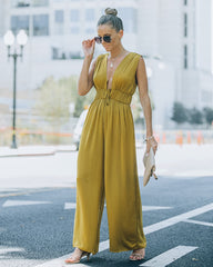 Andrea Satin Wide Leg Jumpsuit - Chartreuse