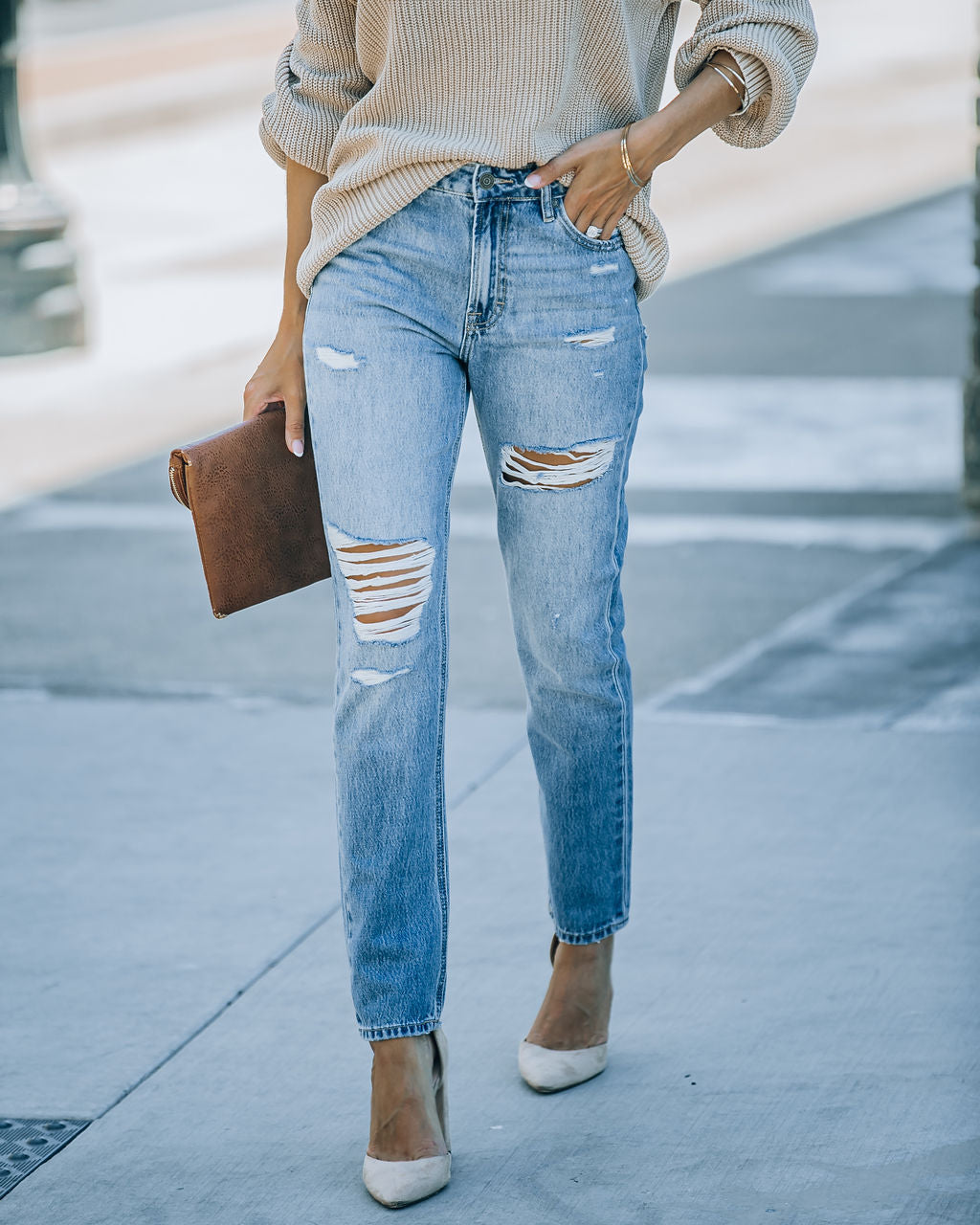 Caldecott High Waisted Distressed Mom Jeans