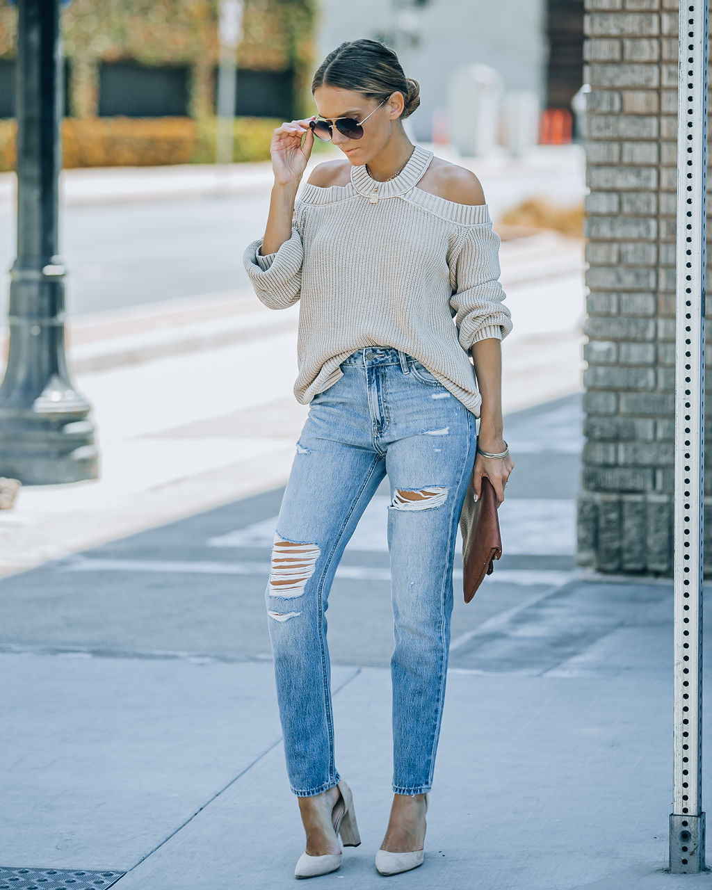 Caldecott High Waisted Distressed Mom Jeans