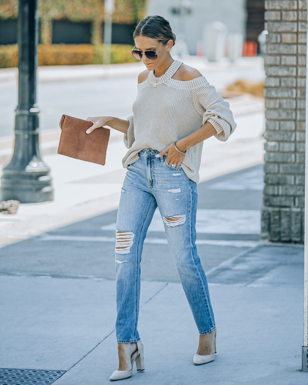 Caldecott High Waisted Distressed Mom Jeans