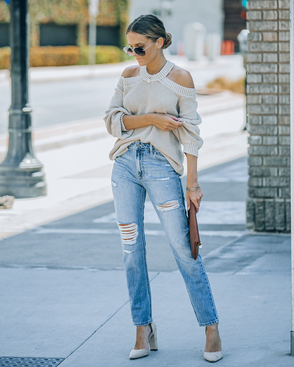 Caldecott High Waisted Distressed Mom Jeans