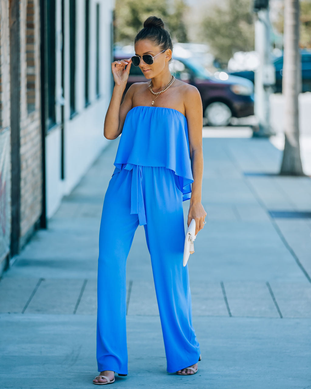 Bright + Breezy – Trägerloser Jumpsuit mit Taschen – Clean Blue 