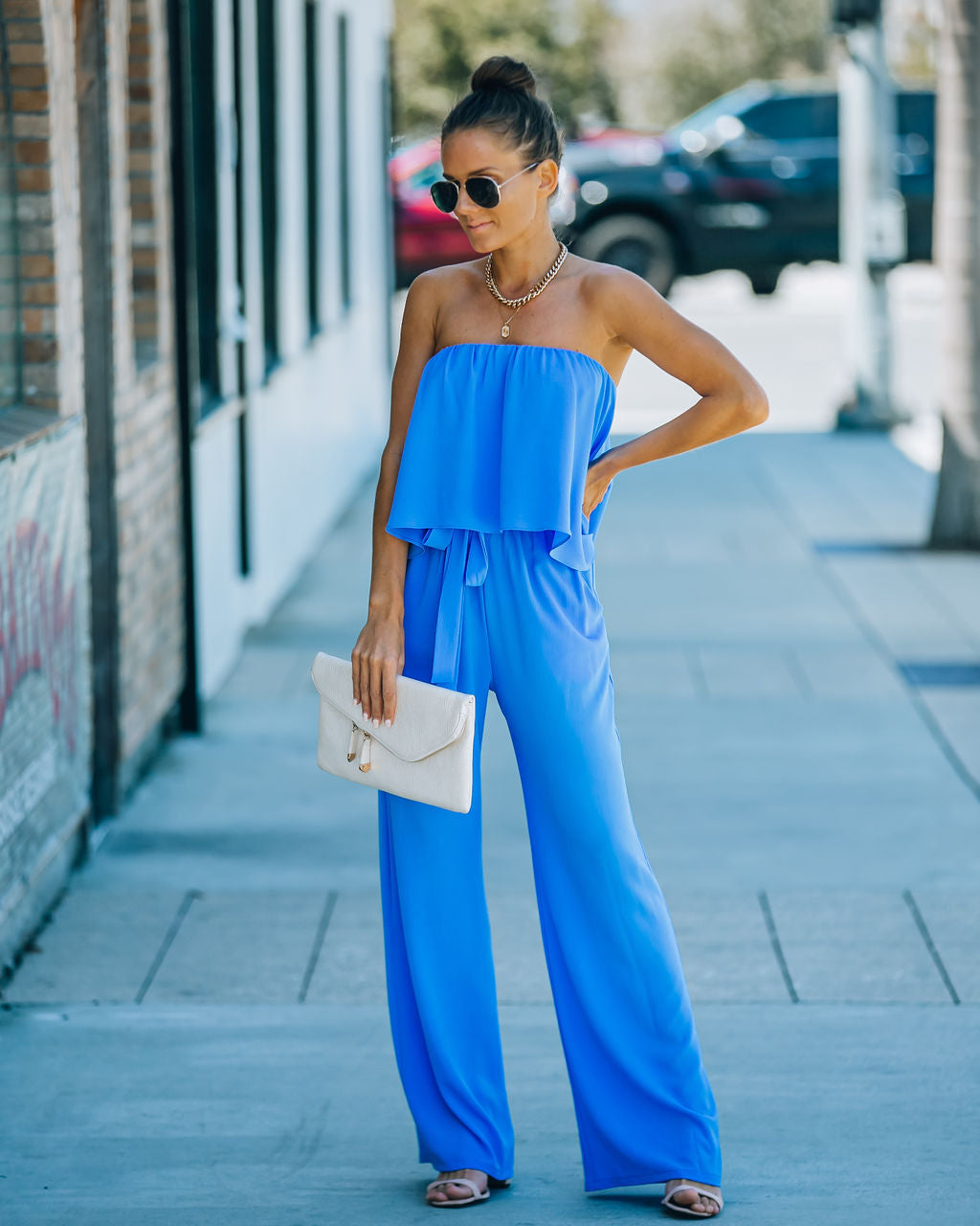 Bright + Breezy Pocketed Strapless Jumpsuit - Clean Blue