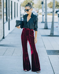 Amani High Rise Velvet Flare Pants - Burgundy