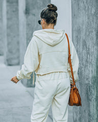 Blanca Cotton Cropped Henley Hoodie - Cream