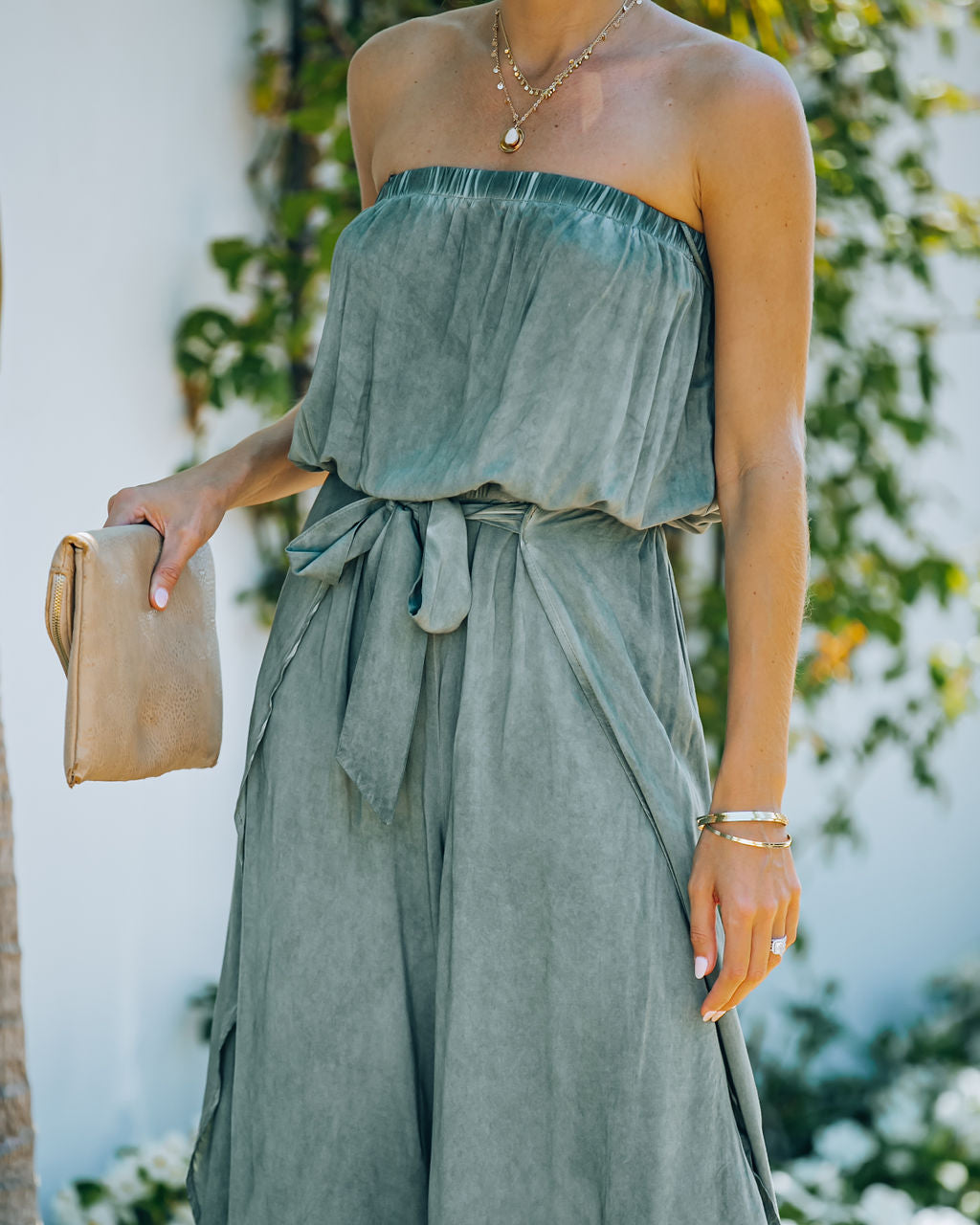 Chayce Strapless Wrap Pant Jumpsuit - Olive