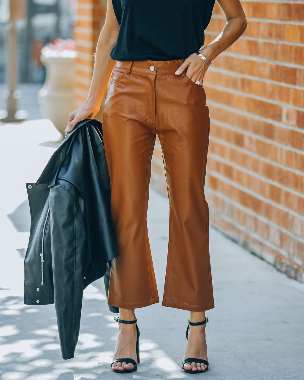 Austen High Rise Faux Leather Pants - Cinnamon