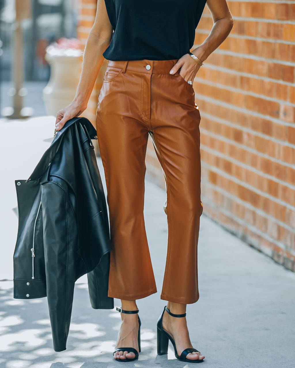 Austen High Rise Faux Leather Pants - Cinnamon