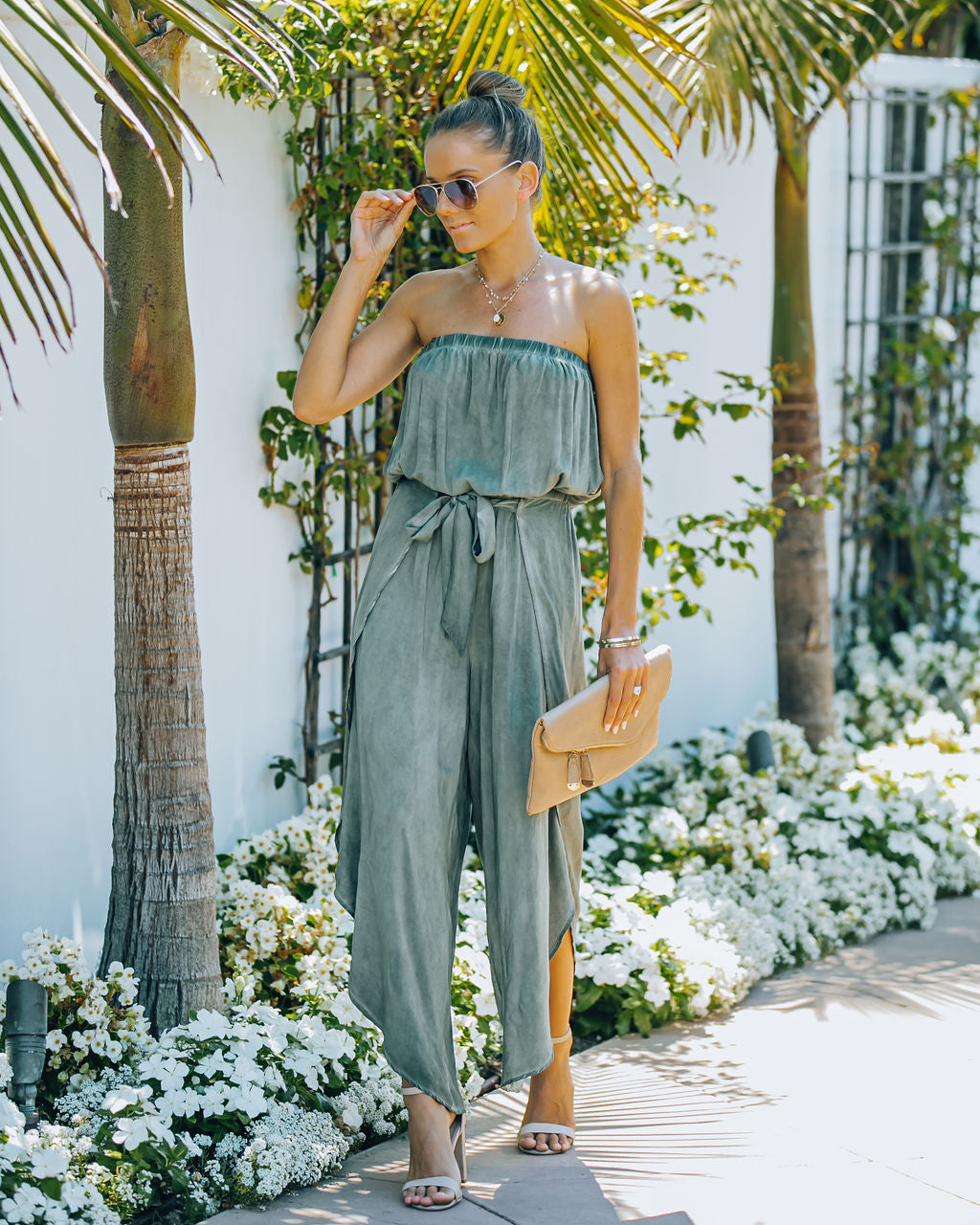 Chayce Strapless Wrap Pant Jumpsuit - Olive