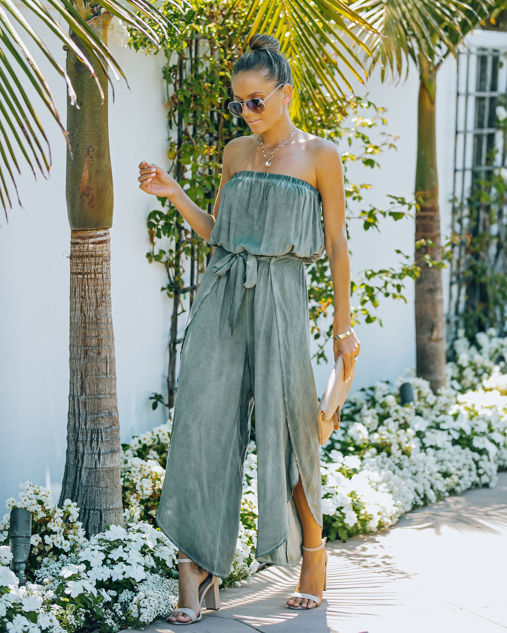 Chayce Strapless Wrap Pant Jumpsuit - Olive