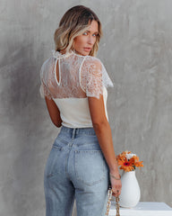 Fabiana Lace Knit Crop Top - Ivory Oshnow