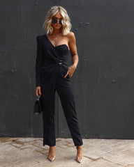 Confidently Me One Shoulder Pocketed Jumpsuit - Black