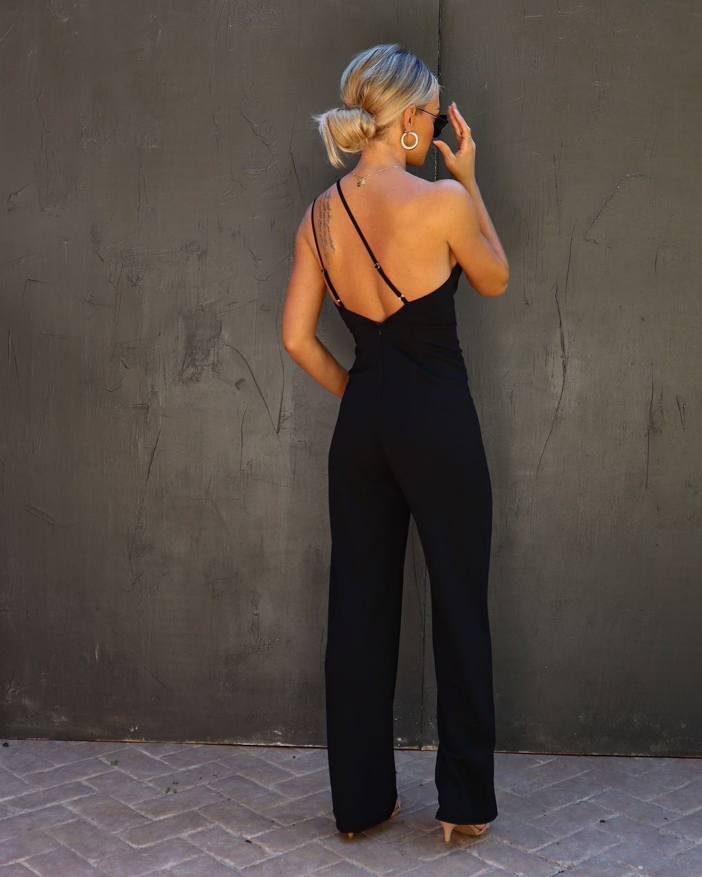 Cedric One Shoulder Cutout Jumpsuit - Black