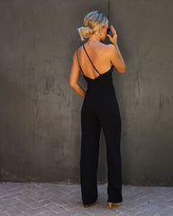 Cedric One Shoulder Cutout Jumpsuit - Black