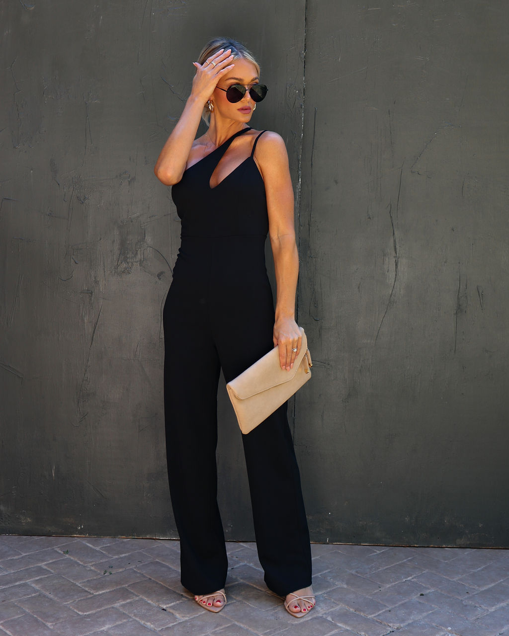 Cedric One Shoulder Cutout Jumpsuit - Black