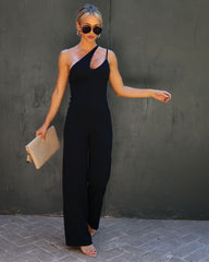 Cedric One Shoulder Cutout Jumpsuit - Black