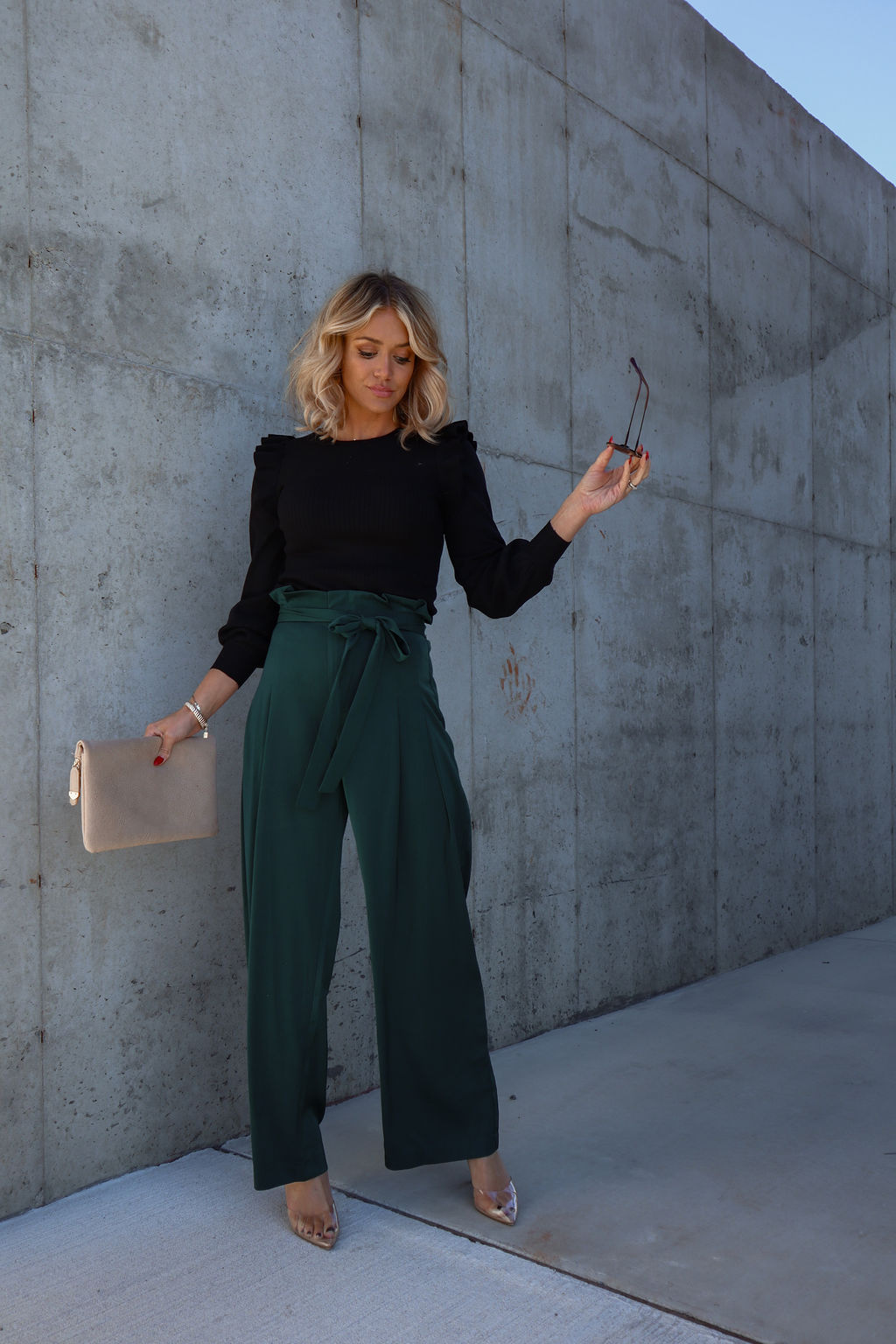 Cassandra High Waisted Front Tie Pants - Pine