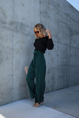 Cassandra High Waisted Front Tie Pants - Pine