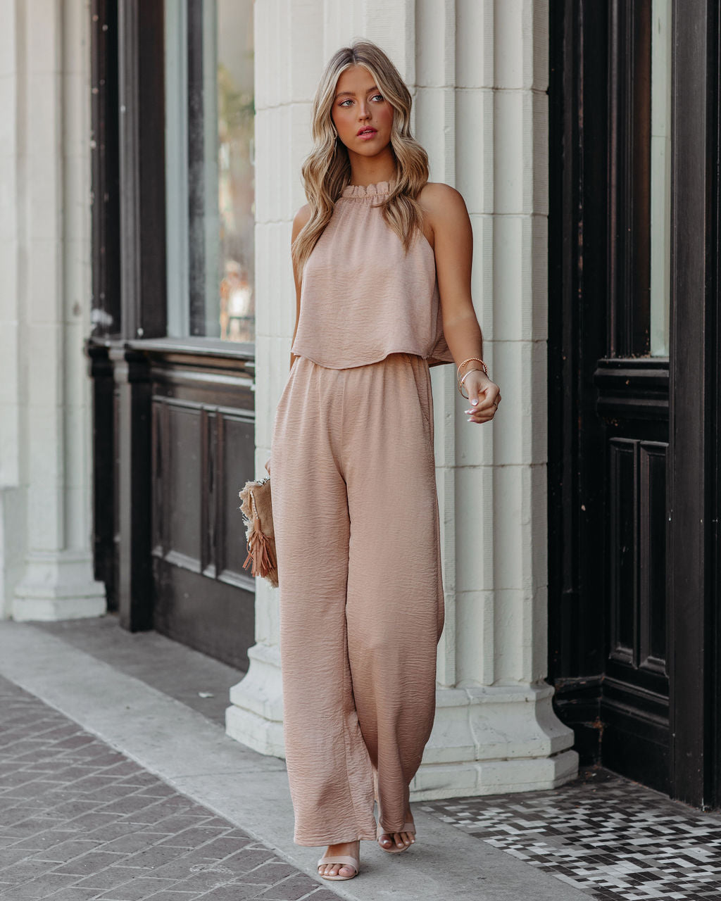 Fancied Pocketed Satin Jumpsuit - Champagne Oshnow