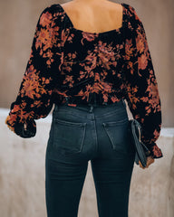 Fancy Seeing You Floral Velvet Ruched Crop Top Oshnow