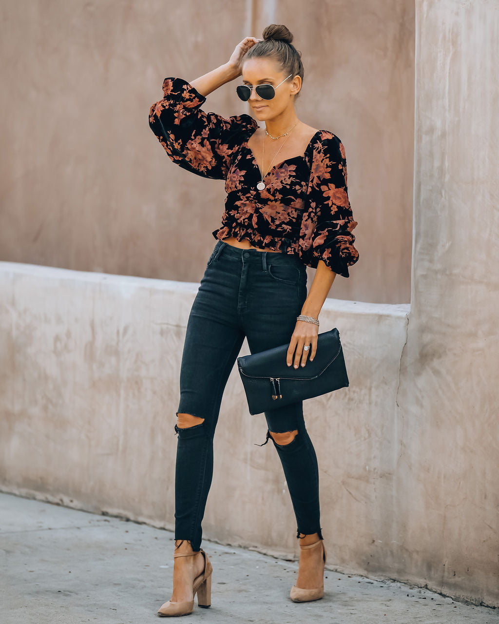 Fancy Seeing You Floral Velvet Ruched Crop Top Oshnow
