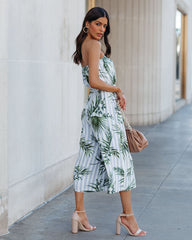 Fangirl Strapless Pocketed Palm Print Jumpsuit Oshnow