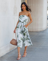 Fangirl Strapless Pocketed Palm Print Jumpsuit Oshnow