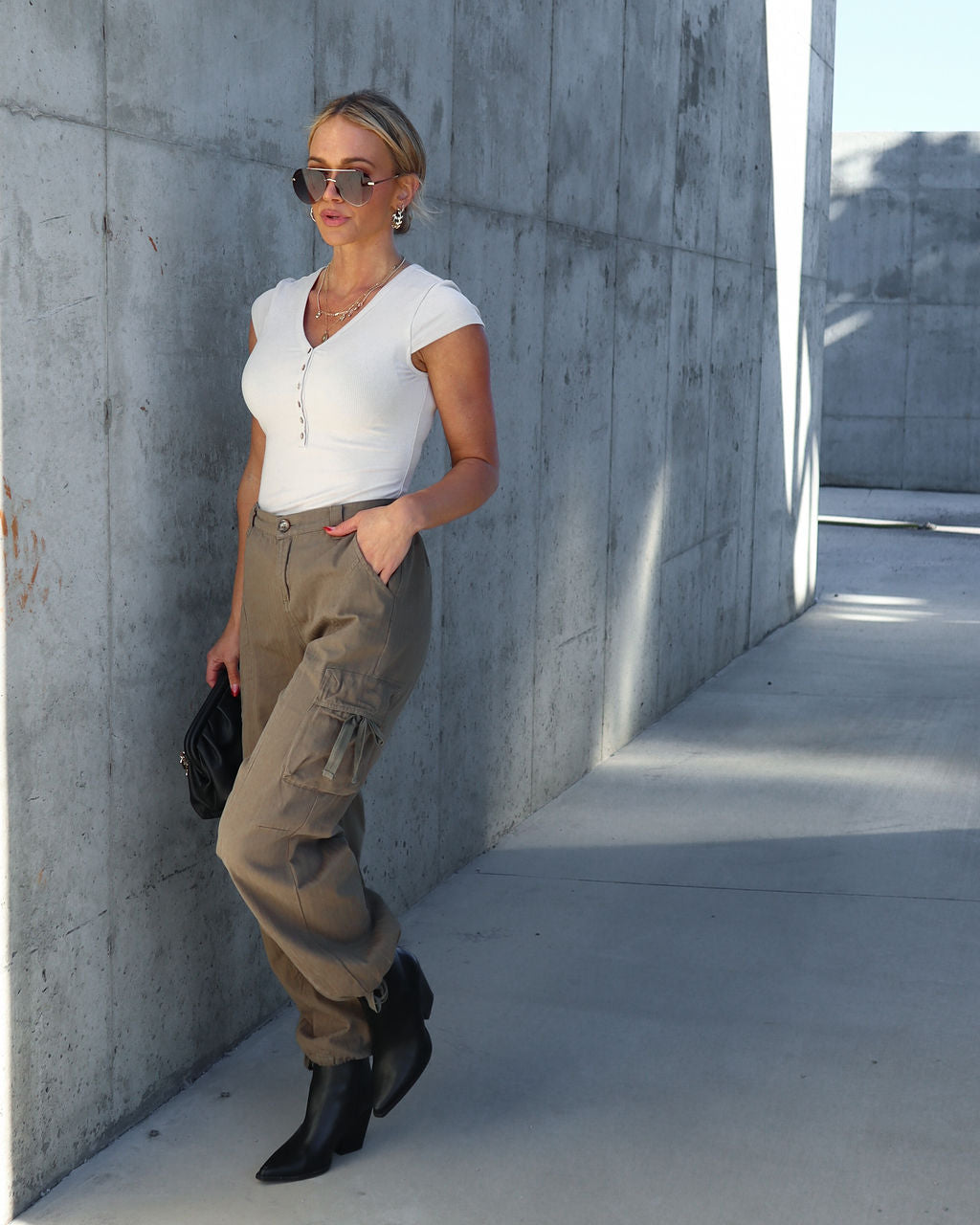 Far From Basic Ribbed Henley Bodysuit - Light Taupe Oshnow