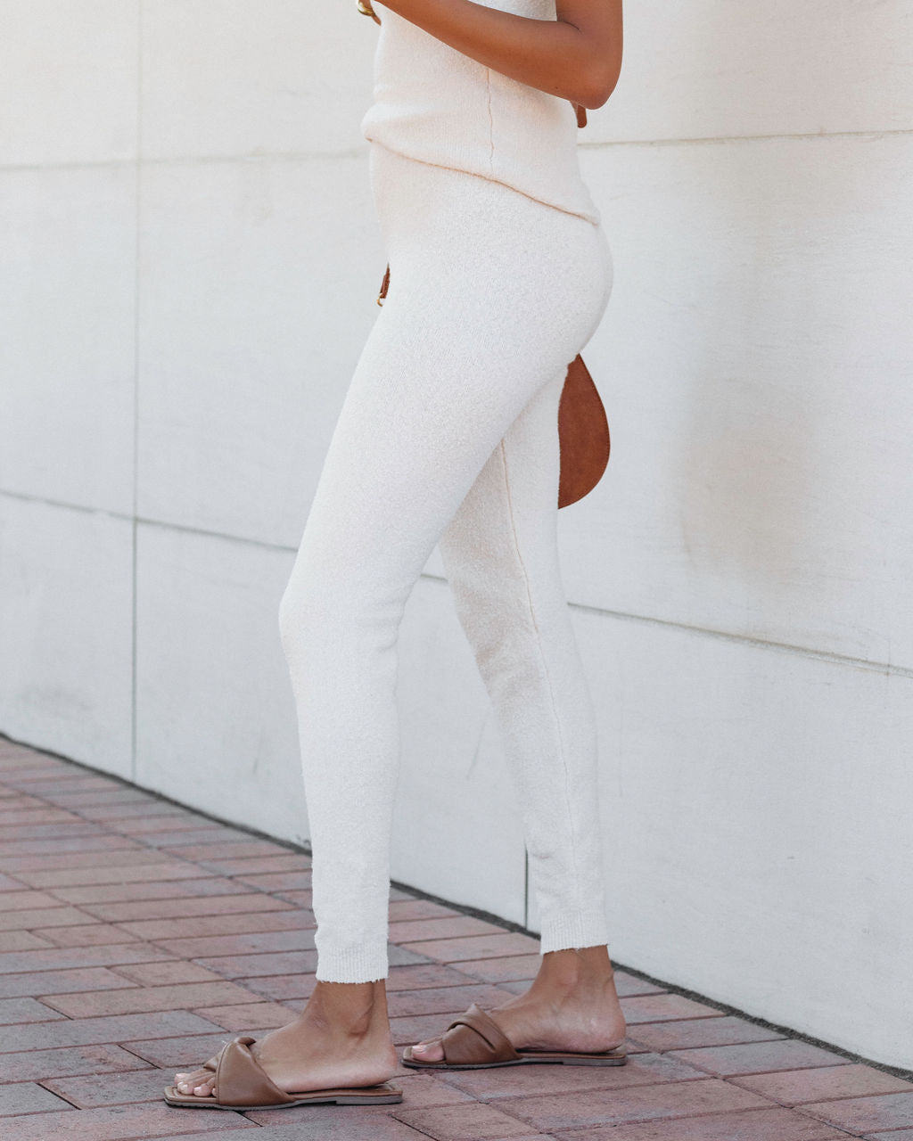 Fashionably Casual Knit High Rise Straight Pants - Cream