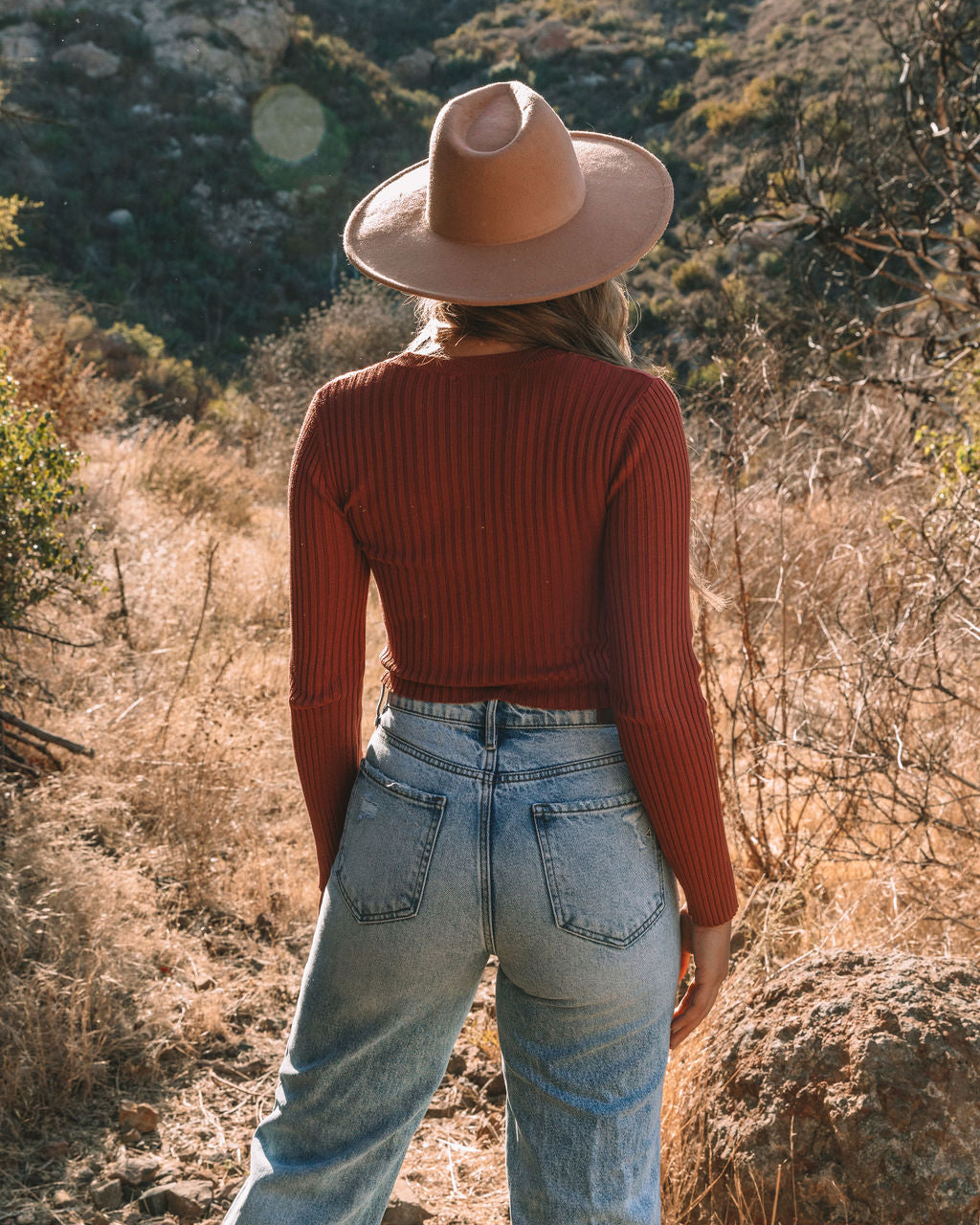 Faye Cropped Ribbed Knit Top - Brick Oshnow