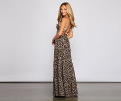 Fiercely Stylish Lace-Up Leopard Maxi Dress Oshnow