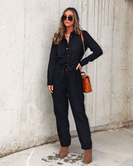 Fiercely Unapologetic Cotton Pocketed Jumpsuit - Black  - SALE Oshnow