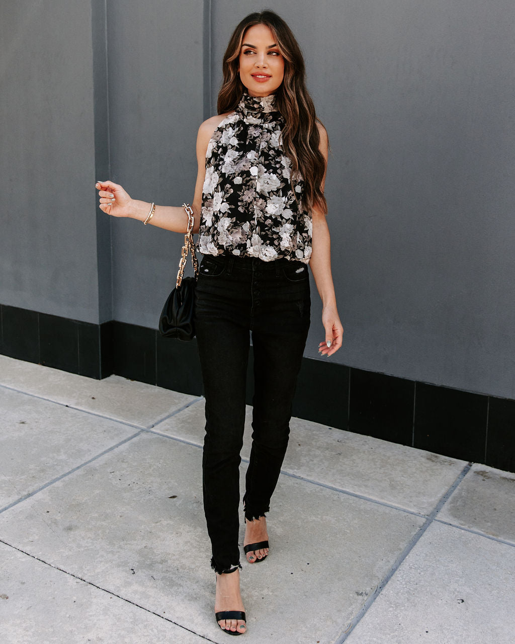 Find A Way Textured Floral Blouse - Black Oshnow