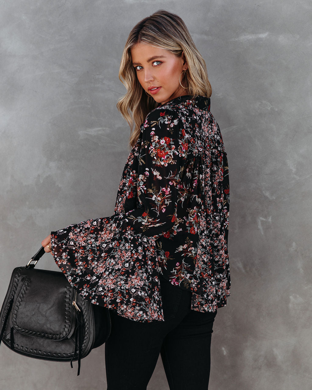 Find Love Again Floral Bell Sleeve Blouse Oshnow