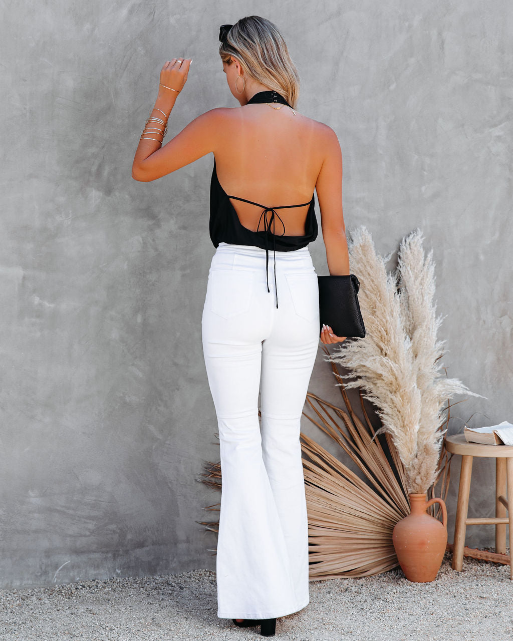 Finishing Touch Backless Halter Bodysuit - Black - SALE Oshnow