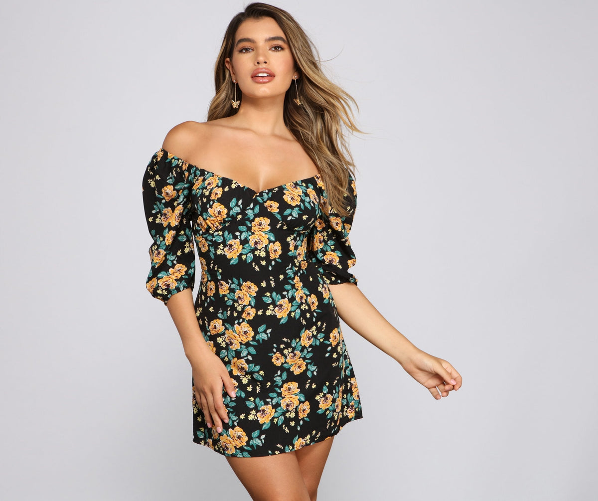 Floral Frenzy Off The Shoulder Skater Dress Oshnow