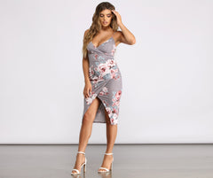 Floral Moment Asymmetrical High Slit Midi Dress Oshnow