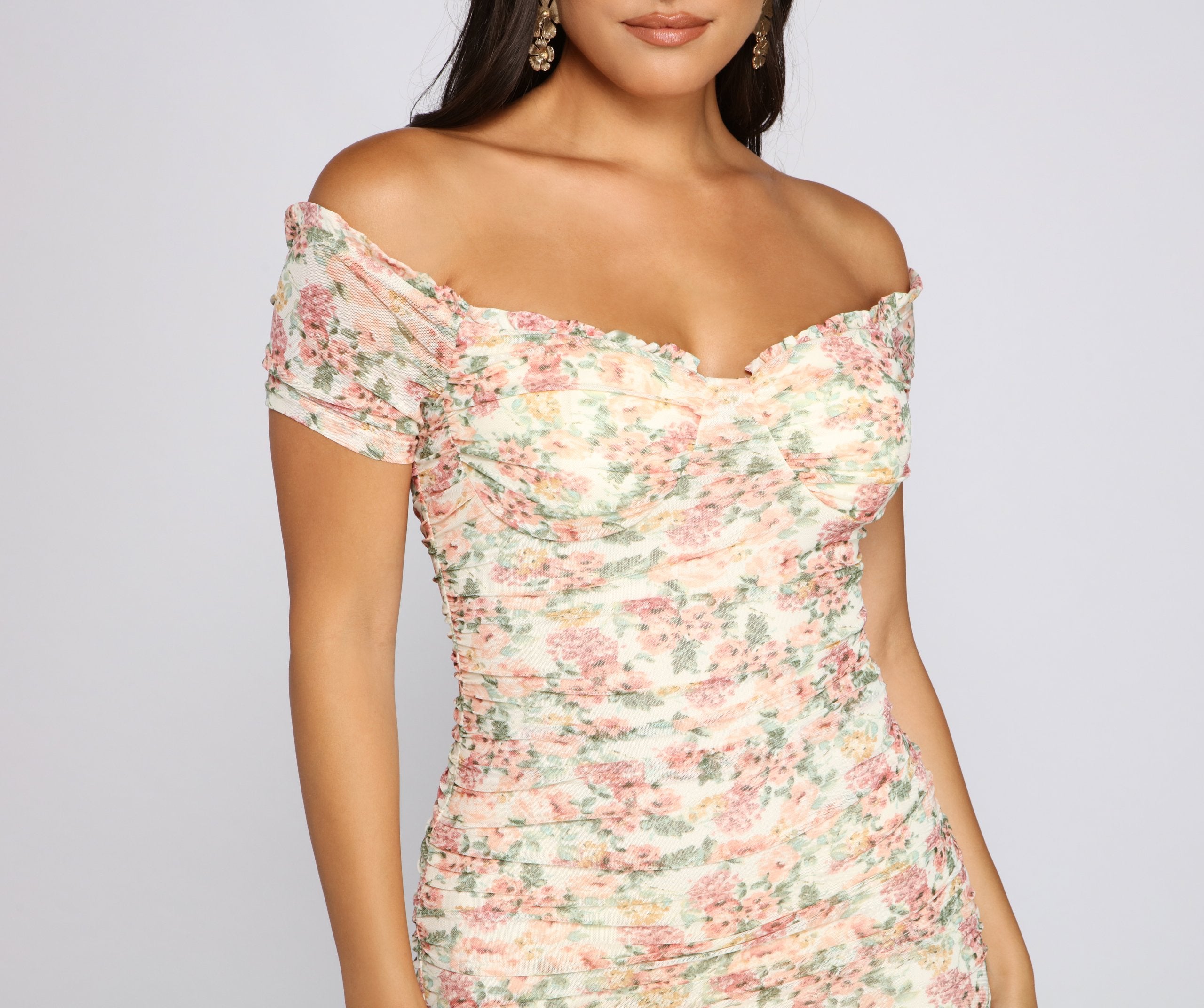 Floral Pop Ruffled Mini Dress Oshnow