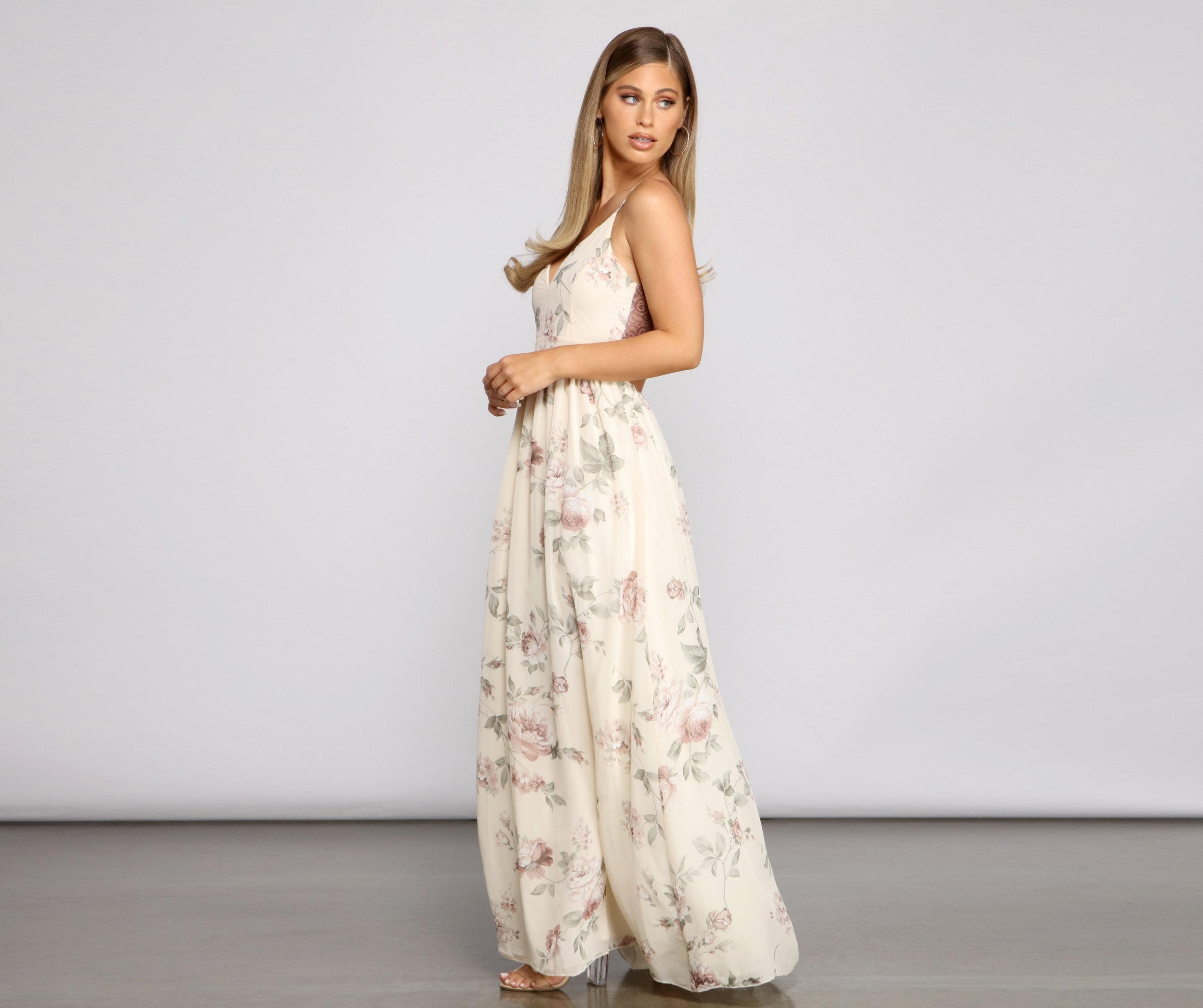 Floral Romance Chiffon Maxi Dress Oshnow