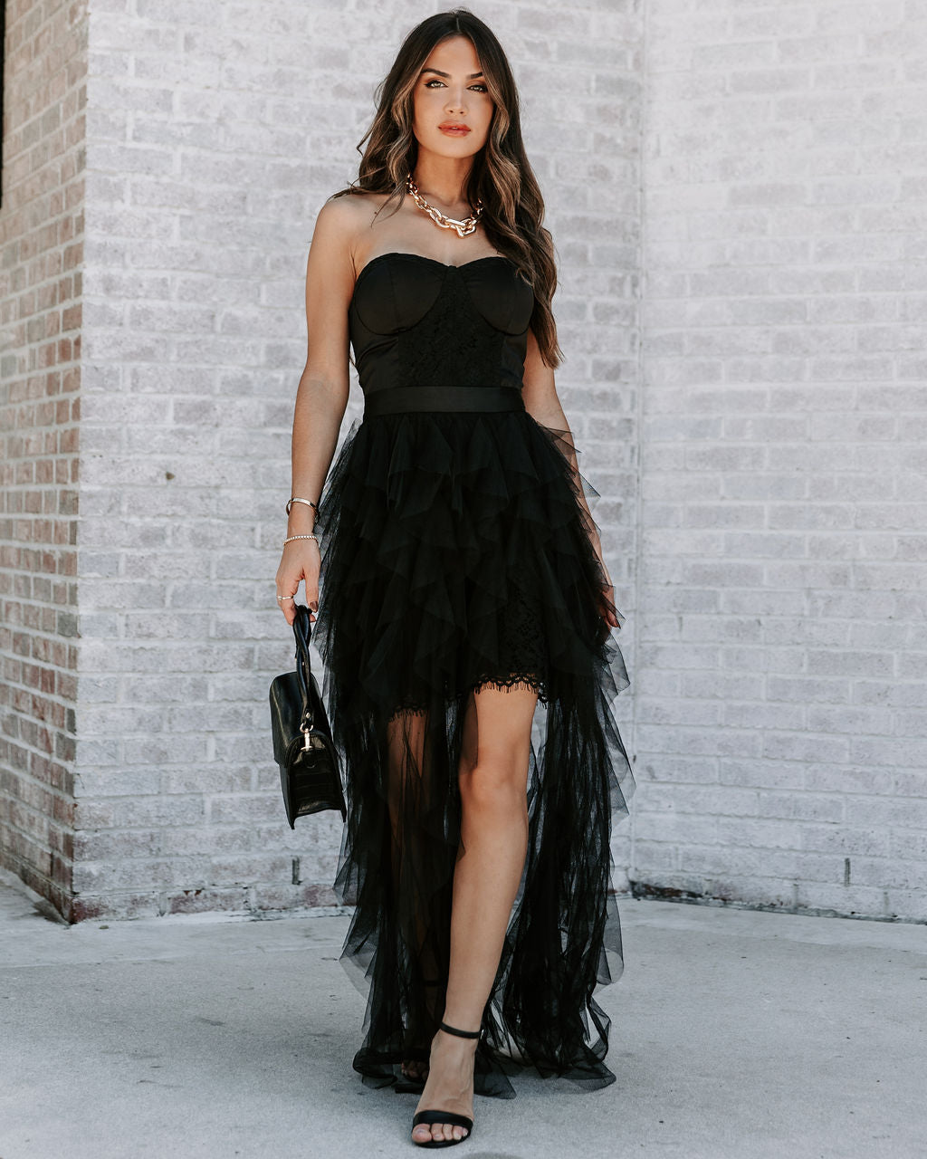 For Eternity Tulle Ruffle Maxi Skirt - Black Oshnow