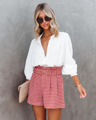 For The Record Houndstooth Belted Shorts Oshnow