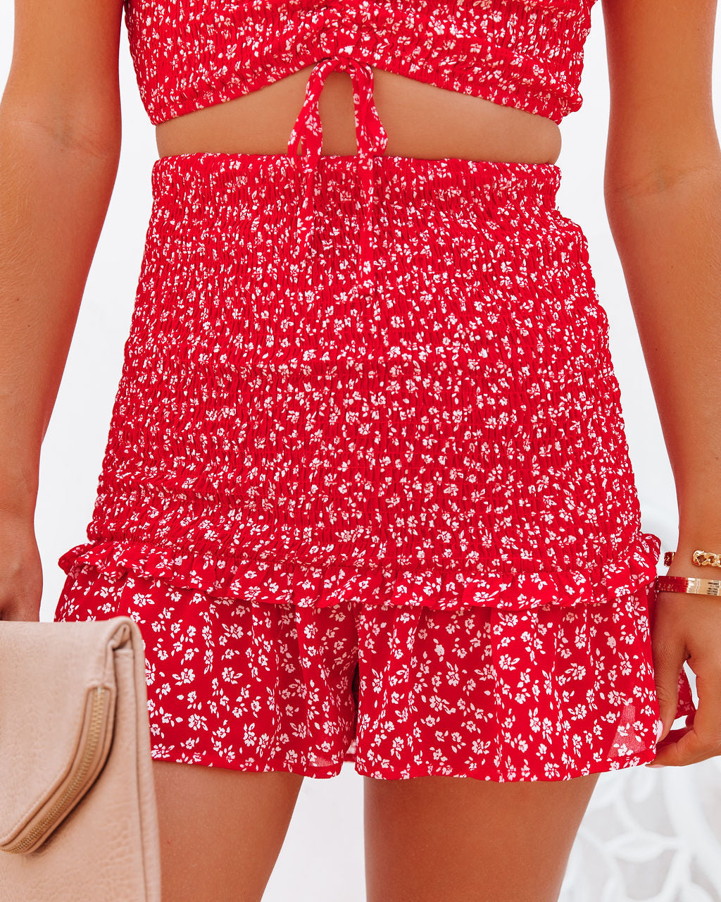 Forever After All Floral Smocked Skort - Red Oshnow