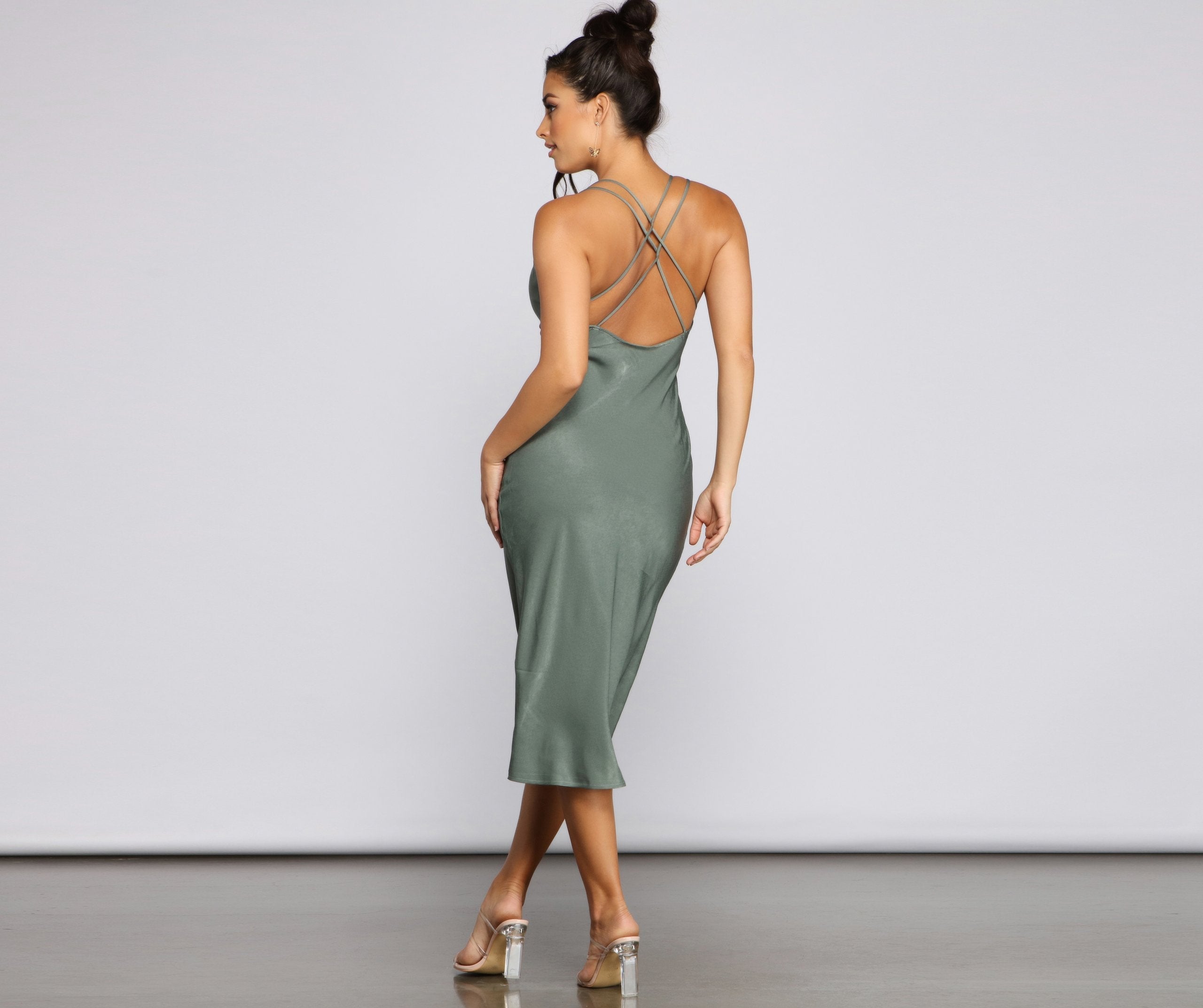 Forever Chic Satin Midi Dress Oshnow