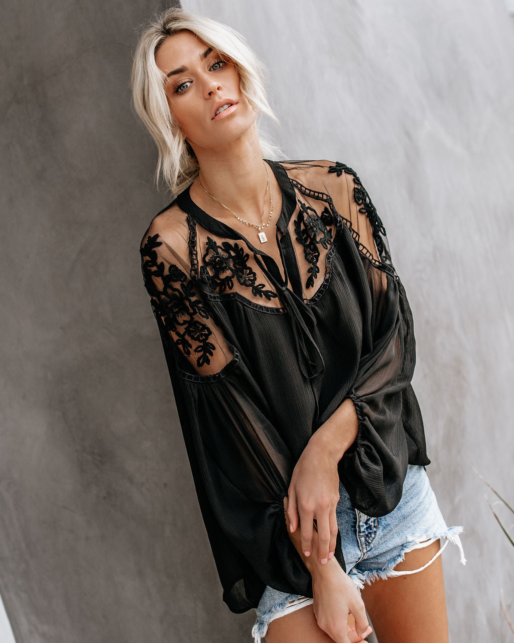 Formal Invitation Lace Blouse - Black Oshnow