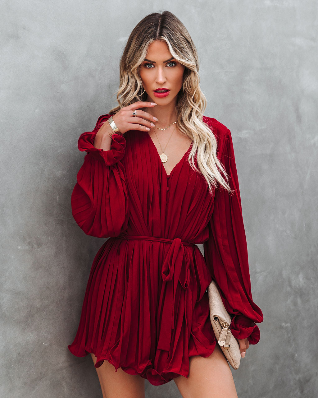 Found Love Pleated Romper - Wine Oshnow