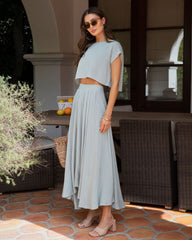 Fresh Breeze Asymmetrical Hem Maxi Skirt - Sage Oshnow