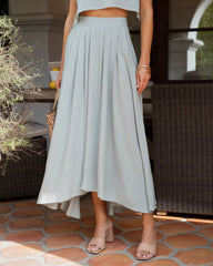 Fresh Breeze Asymmetrical Hem Maxi Skirt - Sage Oshnow