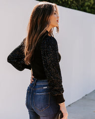 From A Dream Sequin Mock Neck Knit Top - Black Oshnow