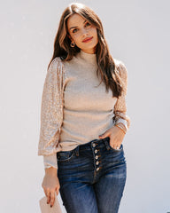 From A Dream Sequin Mock Neck Knit Top - Oatmeal Oshnow