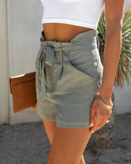 Gabby Pocketed Waist Tie Shorts - Sage Oshnow